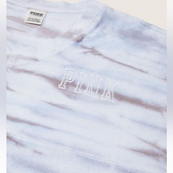 Victoria’s Secret Pink Varsity Terry V Neck Oversized Pullover white artic ice - Picture 7 of 11